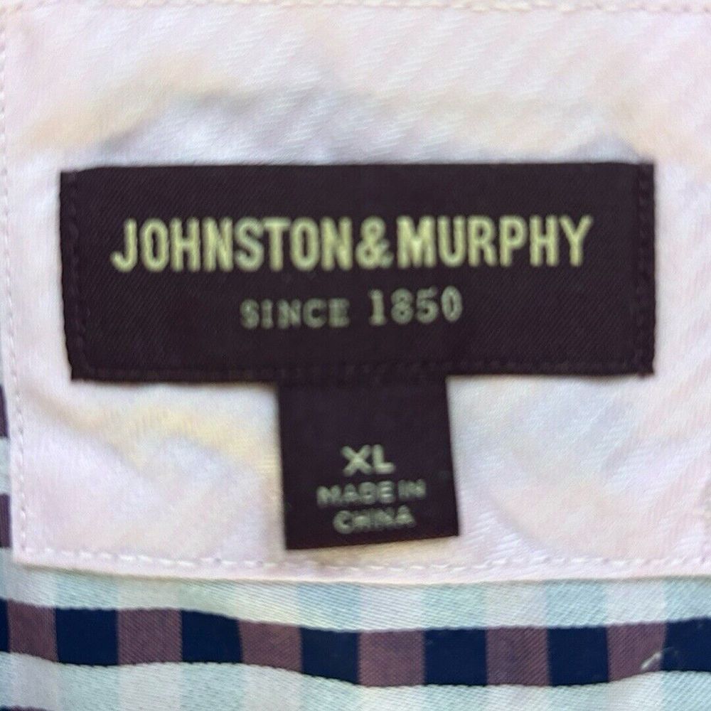 Johnston And Murphy Long Sleeve Button Up Dress Shirt Purple Check Men's Size XL - Picture 6 of 8